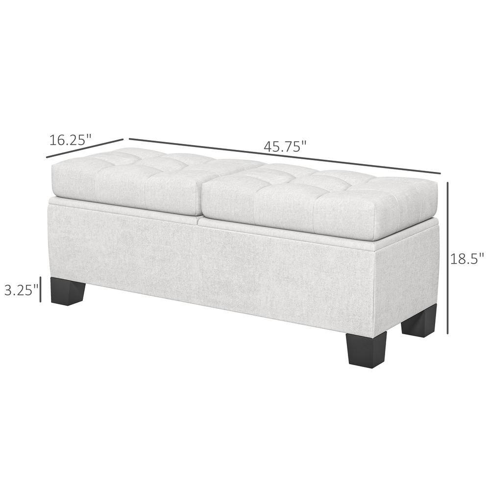 Cream White Upholstered Storage Bench with Steel Frame