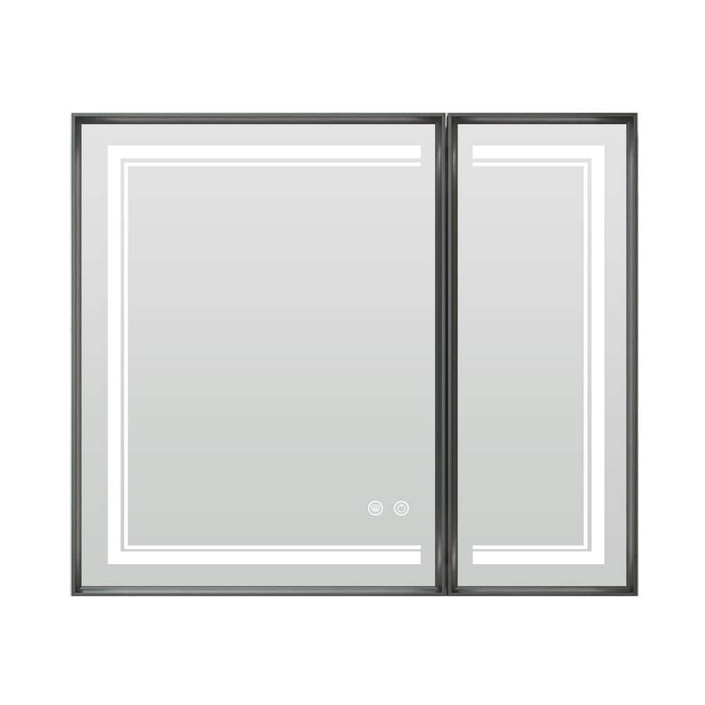 Black Aluminum Dual Swing LED Medicine Cabinet with Mirror