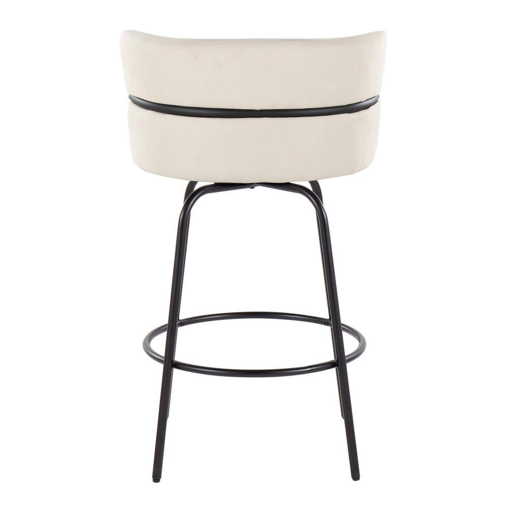 Cinch 26" Cream Fabric and Black Metal Swivel Counter Stools, Set of 2