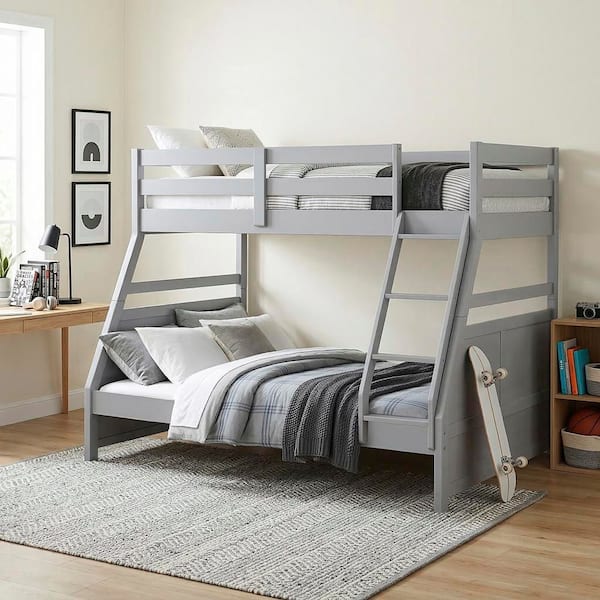 Lazzara Eliza Gray Twin over Full Bunk Bed with Integrated Ladder
