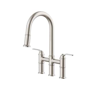 Kinzie Double Handle Pull Down Sprayer Bridge Kitchen Faucet 1.75 GPM in Stainless Steel