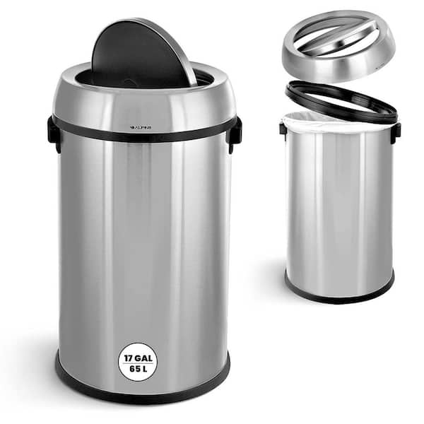 17 gal. Swing Top Commercial Stainless Steel Trash Can Receptacle with Lid for Home and Office