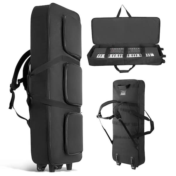 88 Key Keyboard Case, 40.9 x 16.9 x 5.1 in. Interior, Padded Rolling Piano Case with Sturdy Handle, Wheels, Black