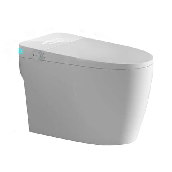 Smart Bidet Toilet 1.28 GPF in White with Voice Control and Bubble Shield, Heated Round Seat, Dryer&Warm Water, Tankless