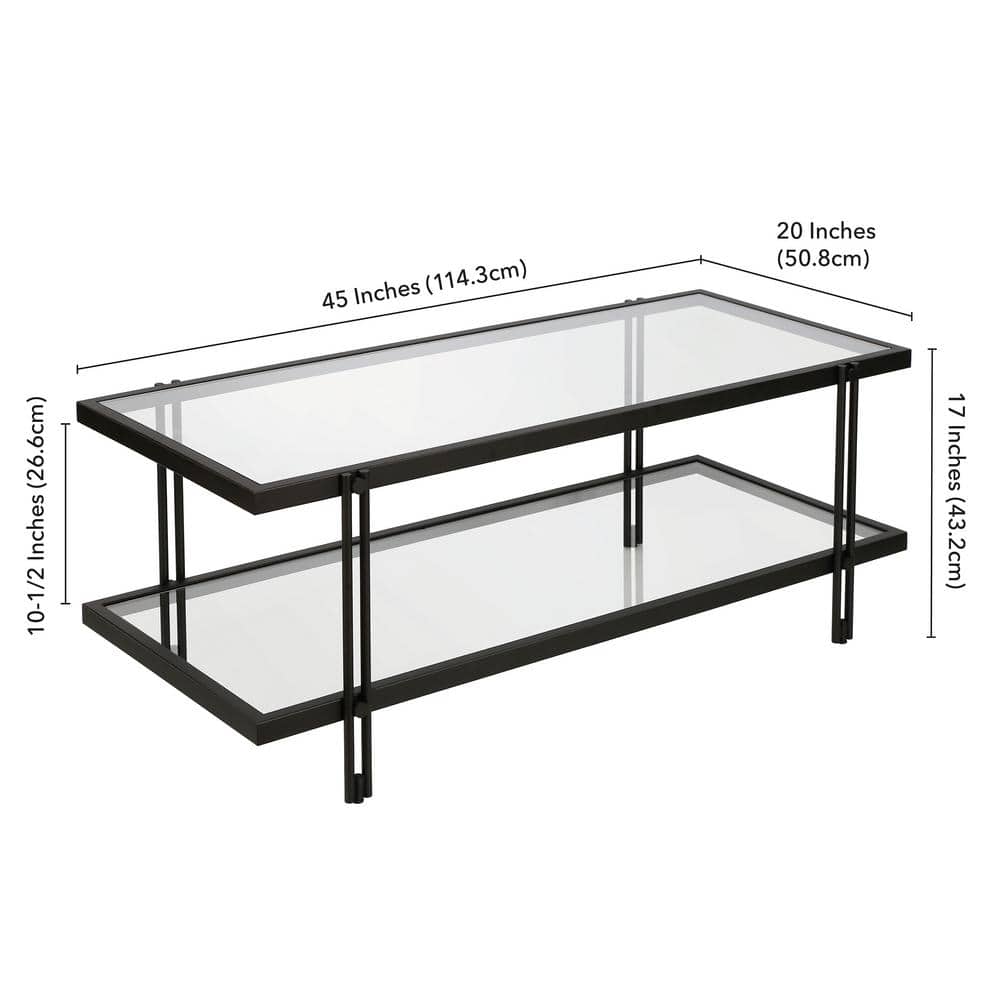 Beckham Rectangular Glass Coffee Table with Storage, Brass Finish