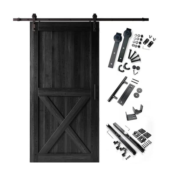 HOMACER 42 in. x 96 in. X-Frame Black Solid Pine Wood Interior Sliding Barn Door with Hardware Kit, Non-Bypass