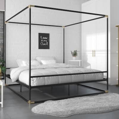 Celeste Black/Gold Canopy Metal King Size Bed Frame