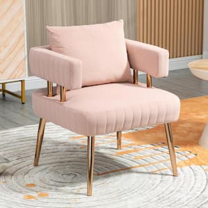 Pink Velvet Upholstered Armchair Accent Side Chair Leisure Single Chair with Golden Legs Include Pillow
