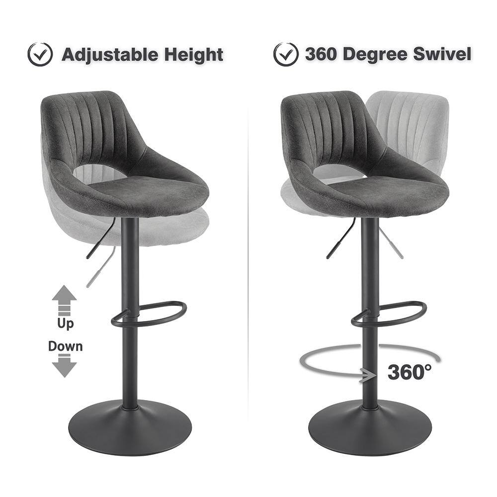 Gray Adjustable Swivel Faux Leather Bar Stools with Metal Base, Set of 2