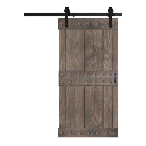 ISLIFE Mid-Century Style 42 in. x 84 in. Smoky Gray Solid Wood Sliding Barn Door with Hardware Kit - Assembly Needed