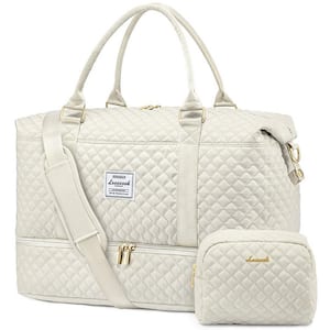 13.58 in. Beige Travel Duffle Bag with Toiletry Bag, Weekender Bags with Shoe Compartment and Wet Pocket