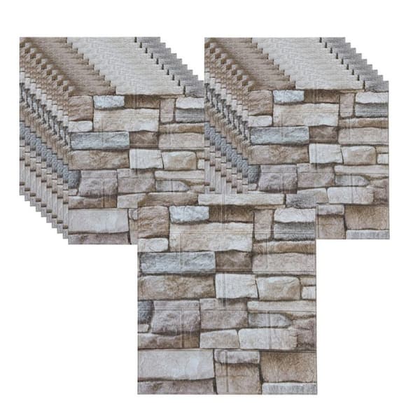 20-Piece Rock Peel and Stick 3D Faux Stone Wall Panel, 3D Brick Wallpaper, Foam Brick Self-Adhesive Wall Panel