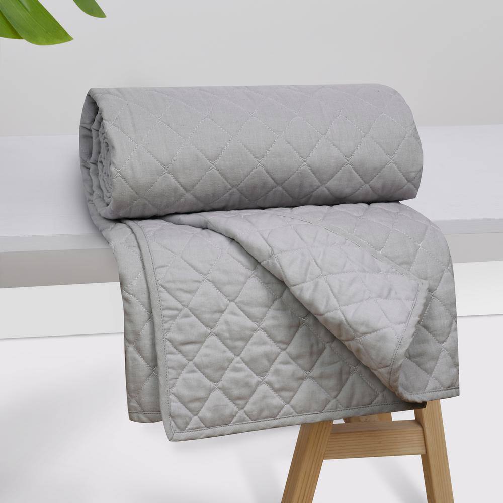 LEVTEX HOME Austin Light Grey Diamond Quilted Linen/Cotton Throw Blanket L55244BQT The Home Depot