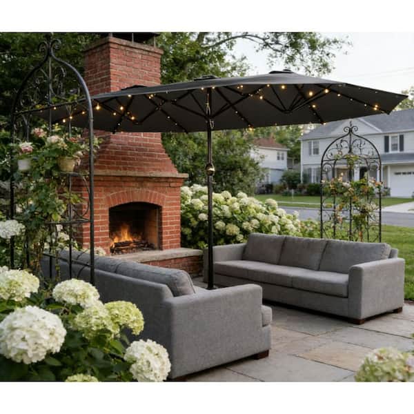 grey solar patio umbrella OVIOS 15ft with APP or deck 9' Designer - Infinite 360