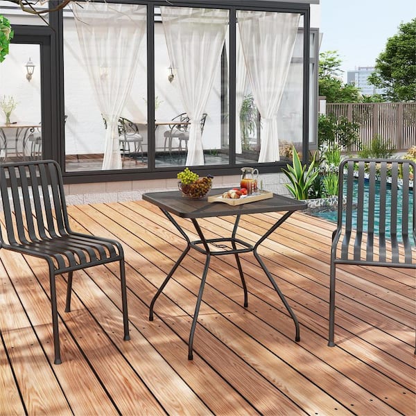 FUFU&GAGA Outdoor High Top Table, Bar Height Iron Patio Metal Dining Table with Umbrella Hole for Lawn Balcony Deck Pool, Black