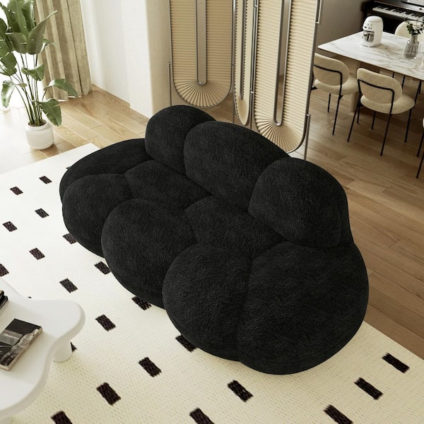 Oversized 90 in. Polyester Sherpa Memory Foam Armless Chaise Lounges Cozy Leisure Boneless Couch in Black, No Assembly