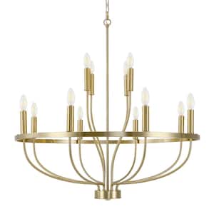 12-Light Farmhouse Antique Gold Chandelier Candle Style Empire Classic Hanging Lighting