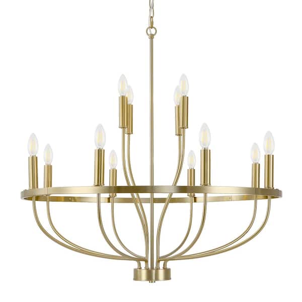 LamQee 12-Light Farmhouse Antique Gold Chandelier Candle Style Empire Classic Hanging Lighting