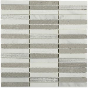 Exterior Tech Gray Brick Joint 12 in. x 12 in. Marble Mosaic Tile