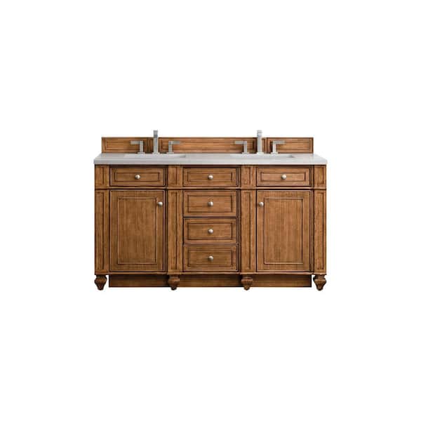 James Martin Vanities Bristol 60 in. W x 23.5 in. D x 34 in. H Double Bathroom Vanity in Saddle Brown with Eternal Serena Quartz Top