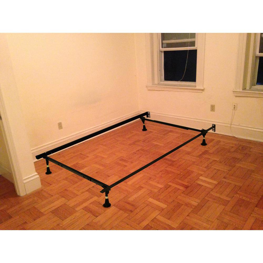Adjustable Black Metal Twin/Full Bed Frame with Glides