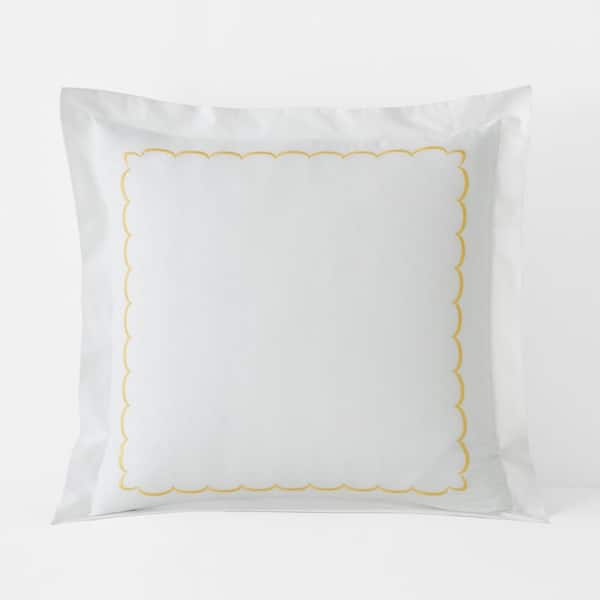 The Company Store Legends Hotel Embroidered Scallop Yellow Geometric Cotton Percale Euro Sham