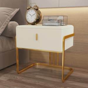 1-Drawer Beige PU NightStand with Stainless Steel Legs (19.69 in. x 15.75 in. x 19.69 in.)