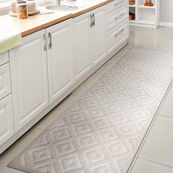 JONATHAN Y Portmany Neutral Diamond Trellis Ivory 2 ft. x 8 ft. Indoor/Outdoor Area Rug