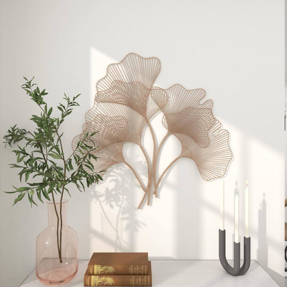 Large Copper Metal Ginkgo Leaf Wall Sculpture