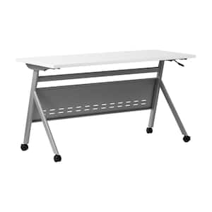 Davis Commercial Grade 24 in. Rectangular White Top/Gray Frame Composite Heavy-Duty Nesting Flip Training Table Desk