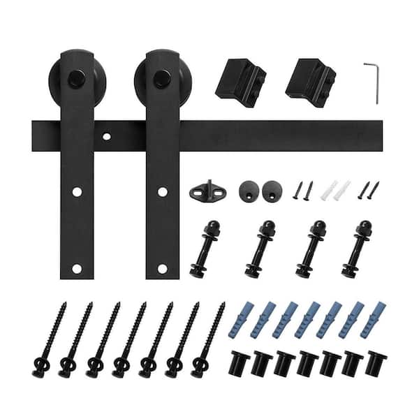 10 ft. Sliding Barn Door Hardware Kit, I-Shape Roller, Fits 60 in. Doors, 1-3/8-1-3/4 in. Thick, 330lbs. Capacity, Black
