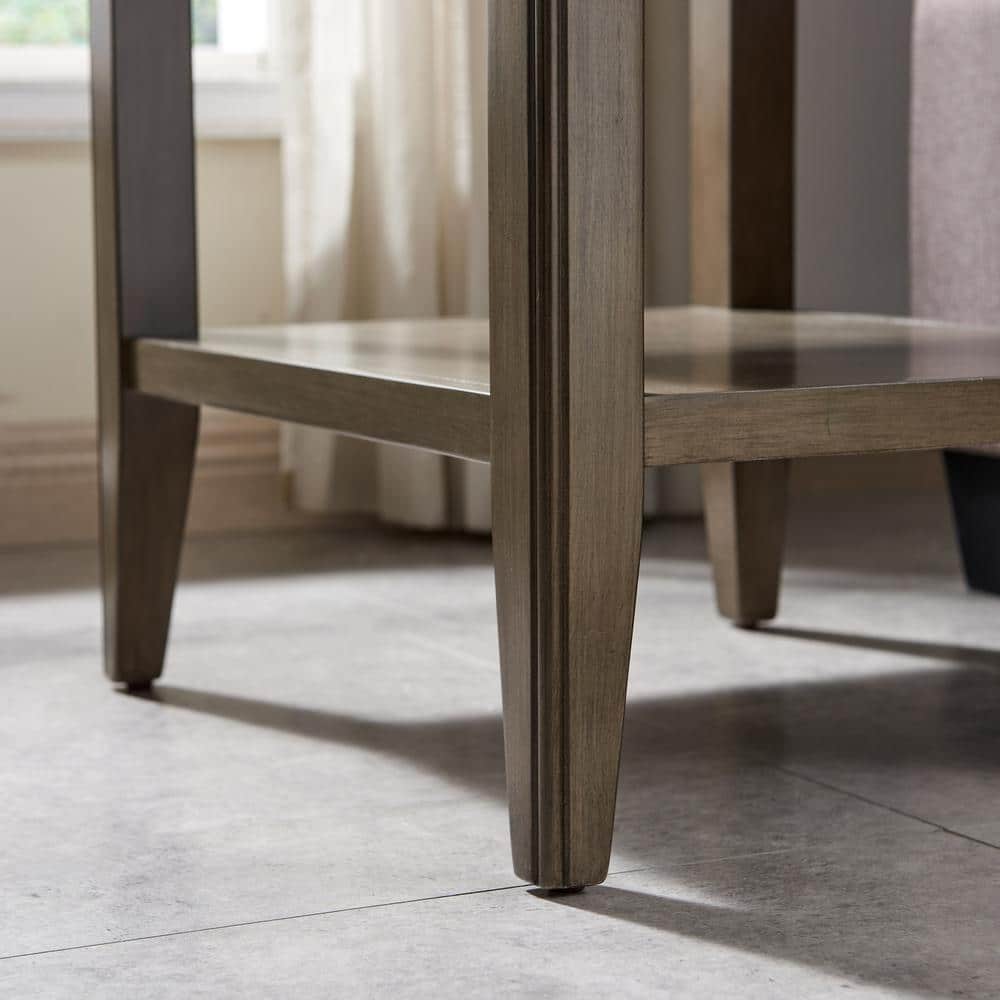 Laurent Smoke Gray Solid Wood End Table with Drawer and Shelf