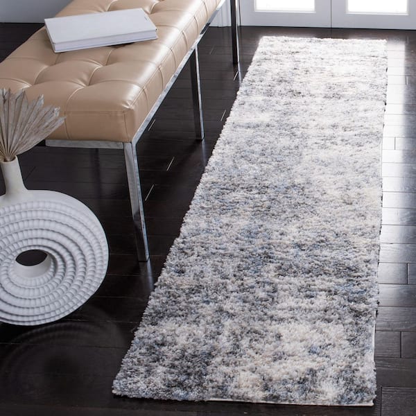 Berber Shag 2 ft. x 14 ft. Ivory/Gray Abstract Modern Runner Rug