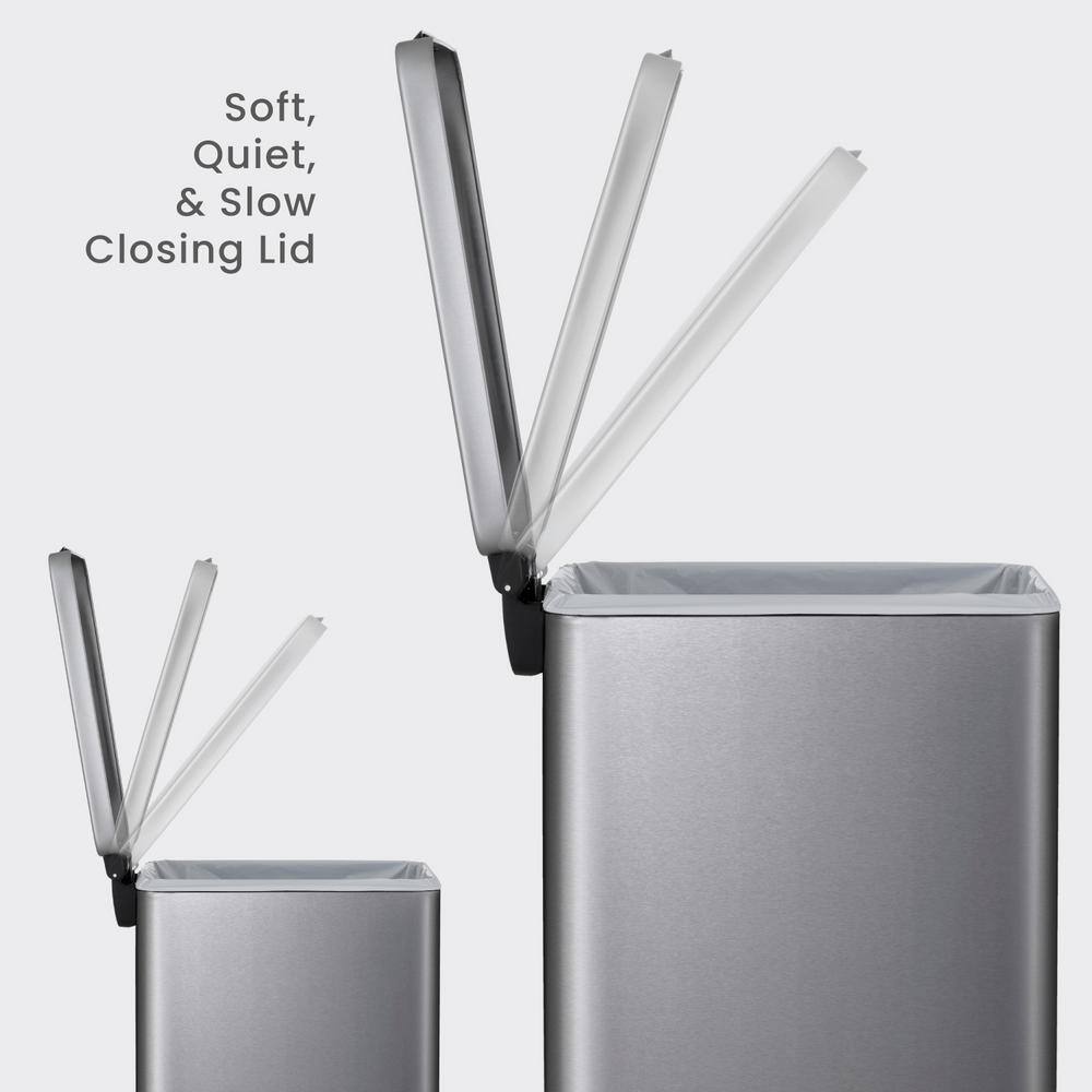 12 Gallon and 2.5 Gallon Brushed Stainless Steel Slim Trash Can Set