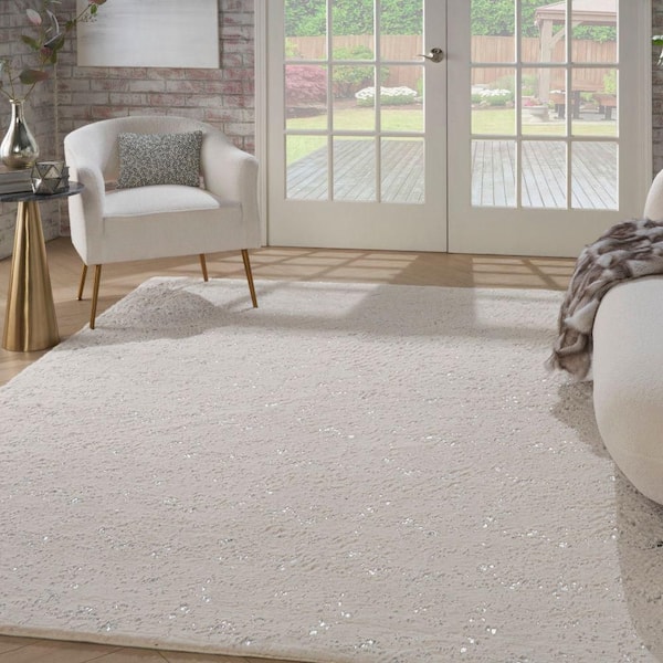 Cozy Shimmer Ivory Silver 8 ft. x 10 ft. Solid Contemporary Area Rug