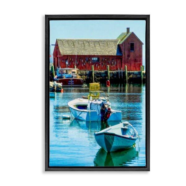 Stupell Industries Tranquil Boat Harbor by Graffi tee Studios Black Floater Frame Nature Graphic Art Print 25 in. x 17 in.