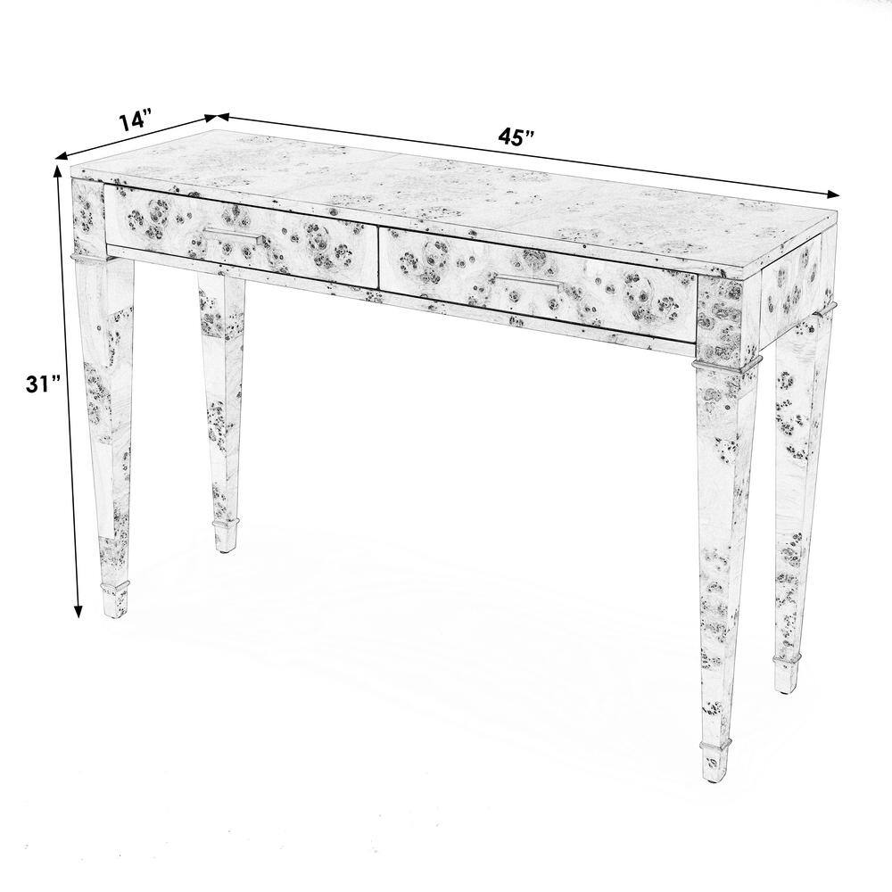 Kai 45" Dark Brown Burl Wood Console Table with Storage