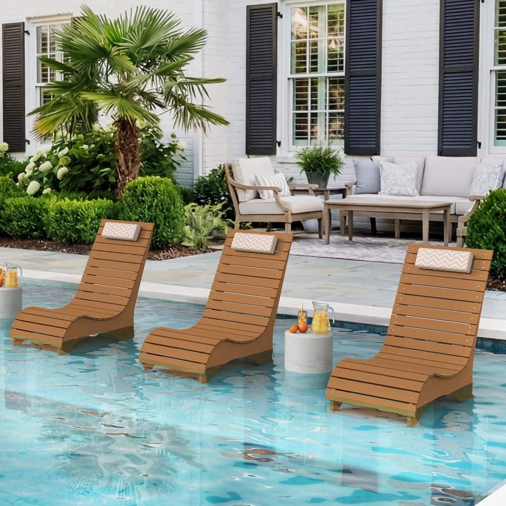 3-Piece Teak HDPS Plastic Aquawave Patio Outdoor Chaise Lounge with Cushion Headrest and Weighted Sandbag for Pool price history on PriceWatchPro
