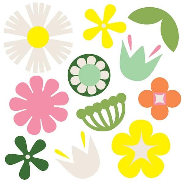 Retro Flower Peel and Stick Wall Decals (Set of 44)