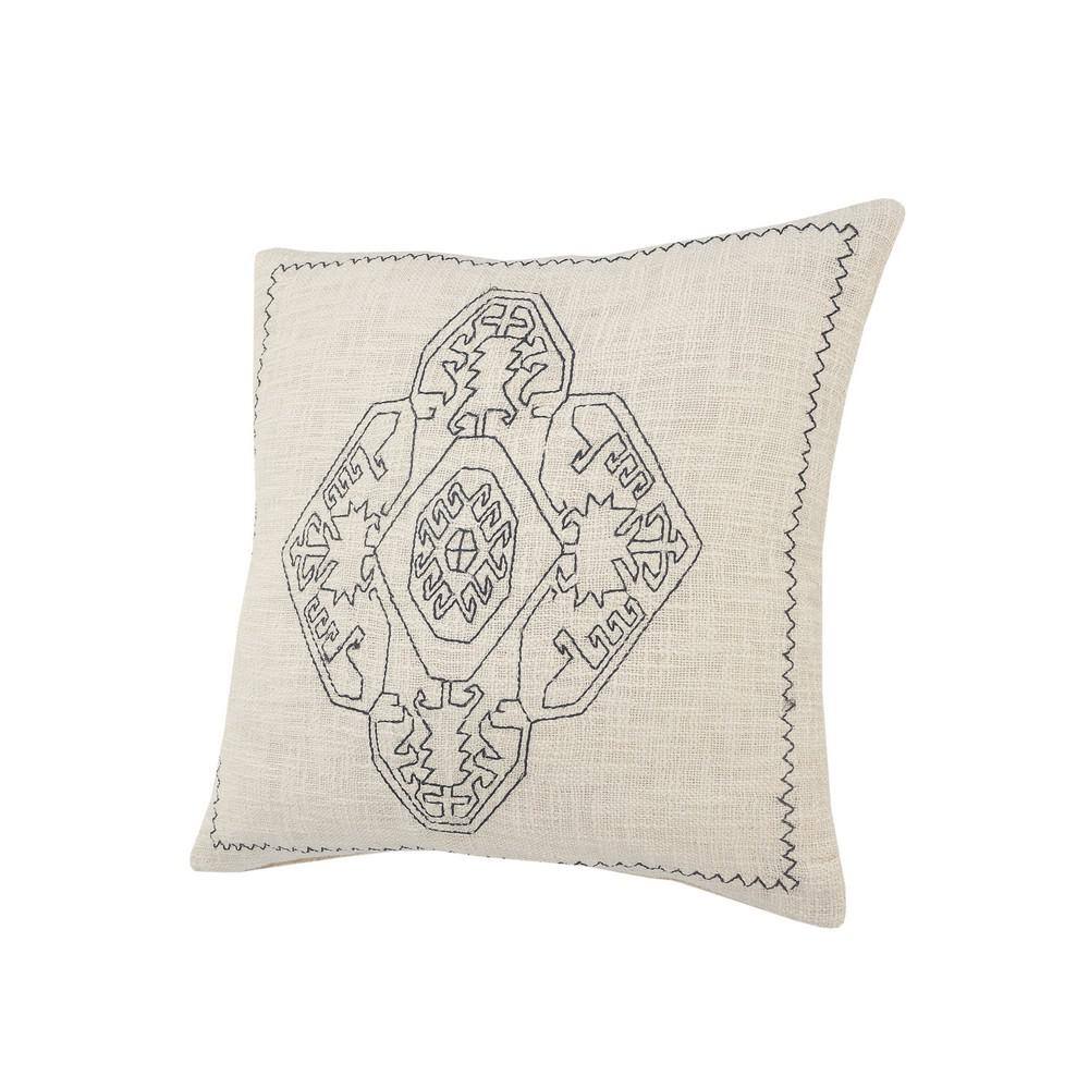 20" Square Off-White Embroidered Damask Medallion Throw Pillow Set