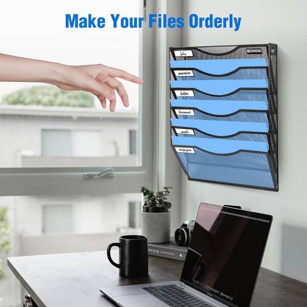 17.4 in. H x 12.8 in. W 6-Tier Wall File Organizer, Vertical Mesh