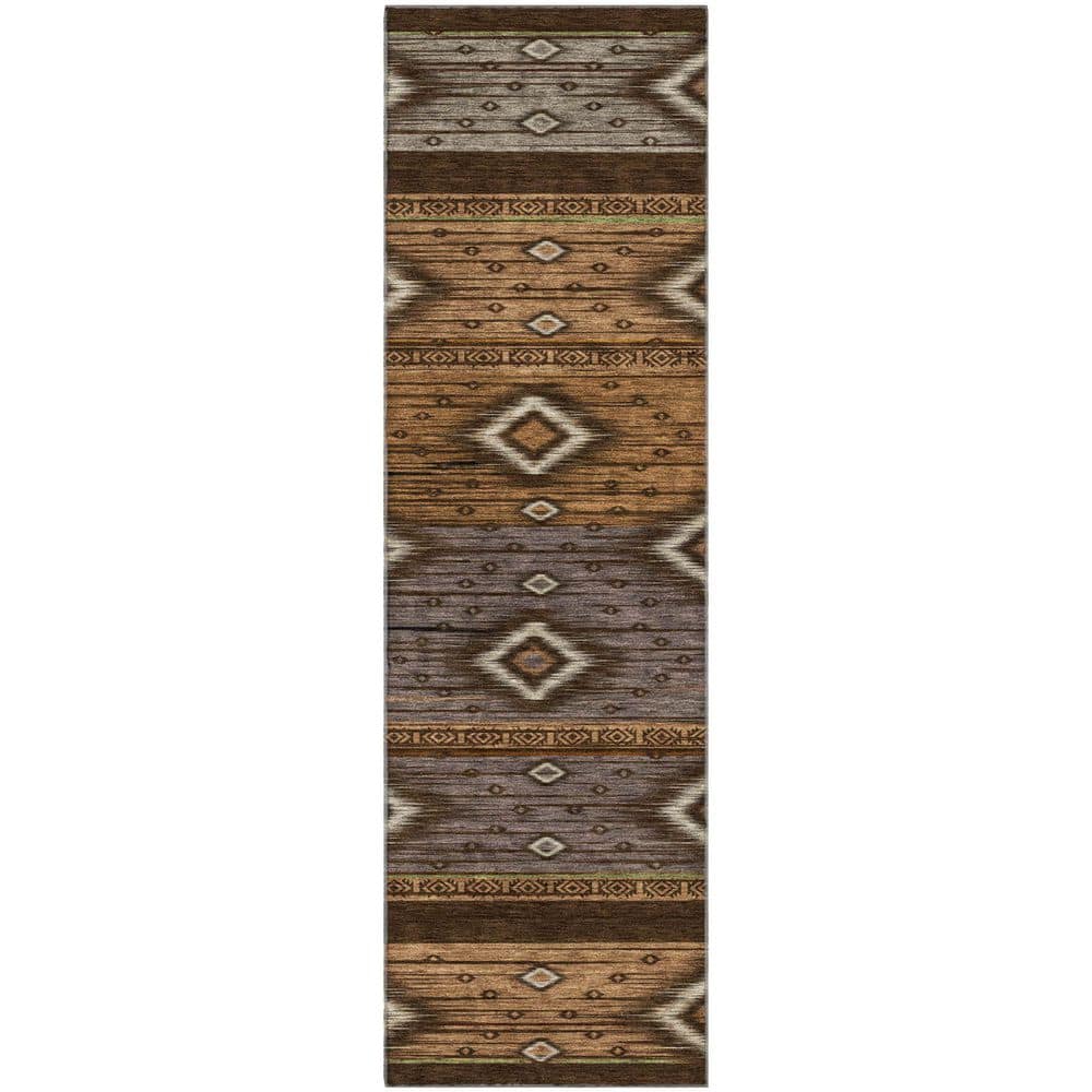 Mayfield Premium Machine Washable Abstract AMF1943 Chocolate 2 ft. x 7 ft. Runner Rug price history on PriceWatchPro