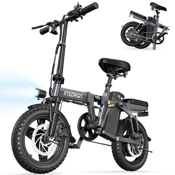 14 in. Gray 500-Watt Peak Motor 20 MPH Folding Dual Seat Electric Bike with 9-Point Full Suspension for Adults