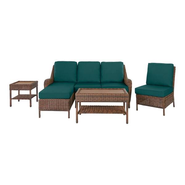 Hampton Bay Cambridge 5 Piece Brown Wicker Outdoor Patio Sectional