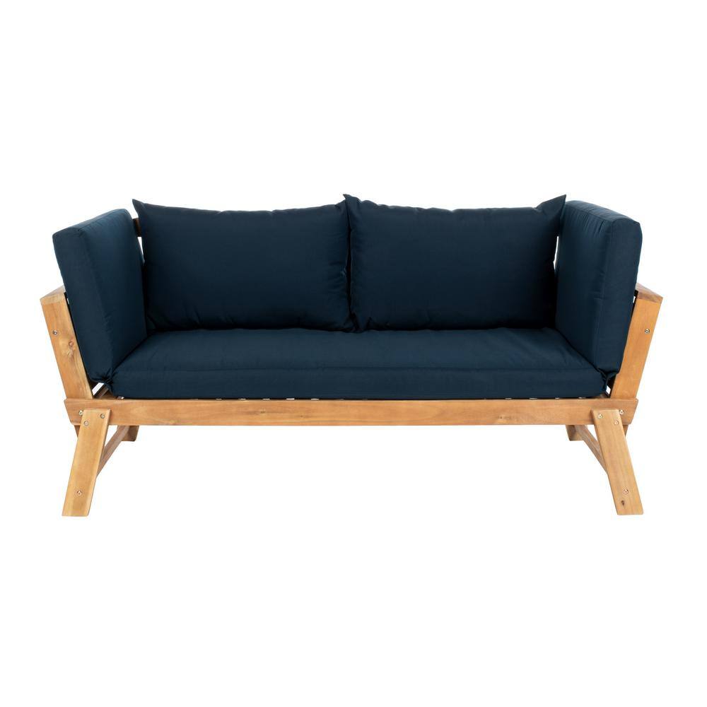Natural Acacia Wood Daybed with Navy Cushions