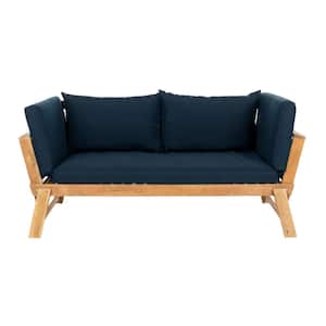 Tandra Natural Wood 1-Piece Outdoor Day Bed with Navy Cushions