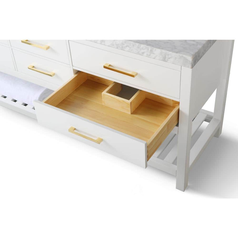 Elizabeth 72" White Double Bathroom Vanity with Gold Hardware
