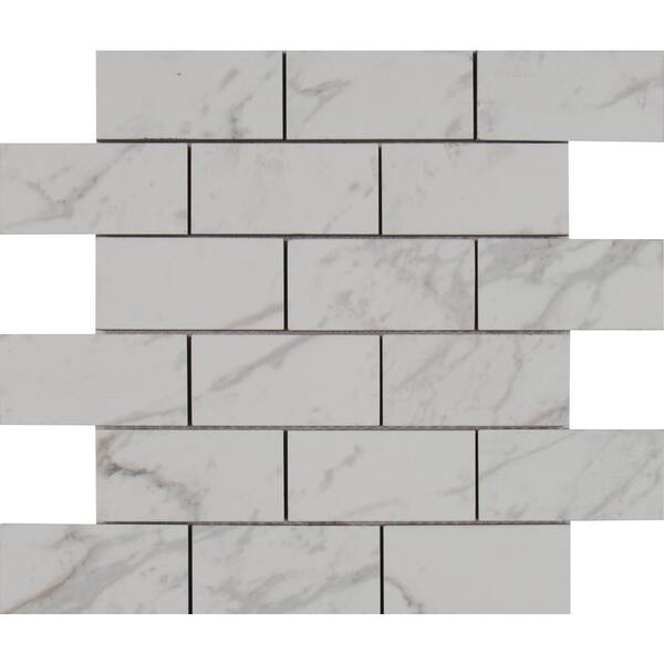 MSI Carrara Subway 12 in. x 12 in. x 0.40 in. Polished Porcelain Mesh-Mounted Mosaic Floor and Wall Tile (1 sq. ft./Each)