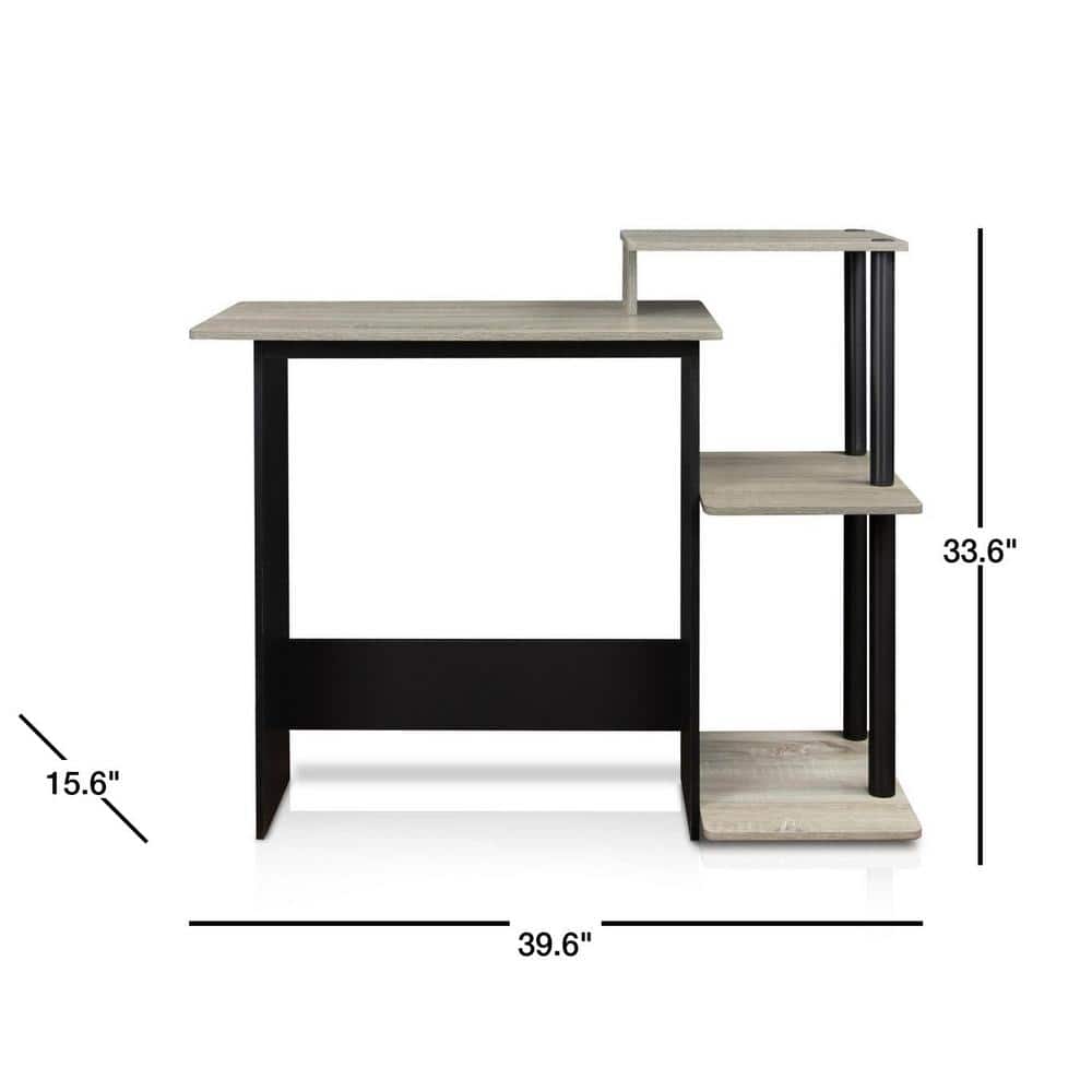 Compact French Oak Grey/Black Laptop Desk with Drawer