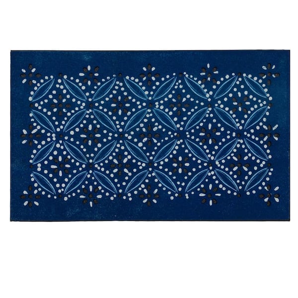 Maki Shibori Circles Blue 18 in. x 30 in. Door Mat